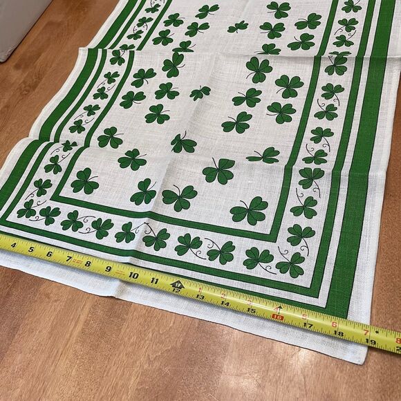 Decorative Vintage Pure Linen Irish Shamrock Tea Towel Wall Hanging Table Runner - Picture 3 of 4